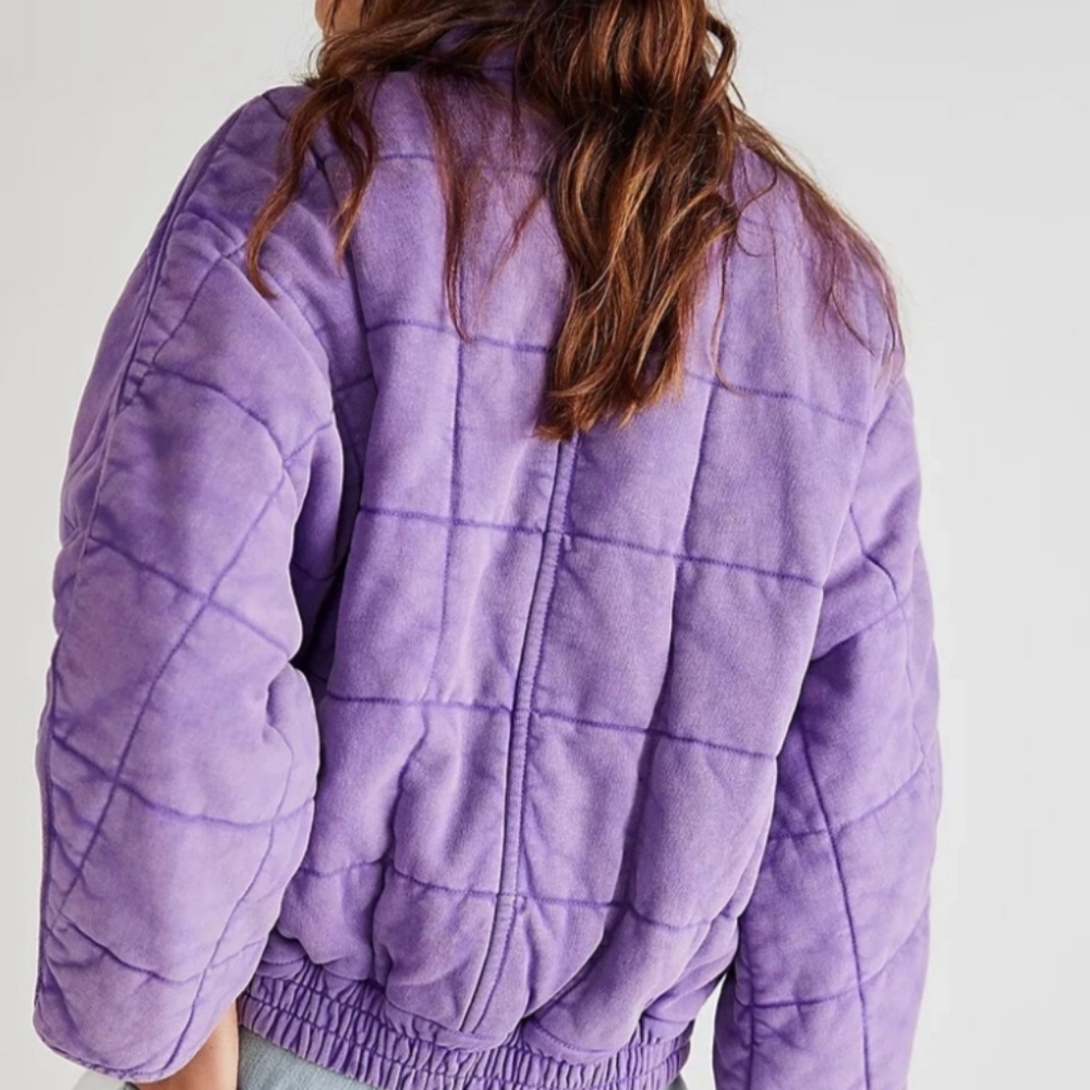 Free People Dolman Quilted Knit Jacket in Moonberry Purple - Picture 3 of 5